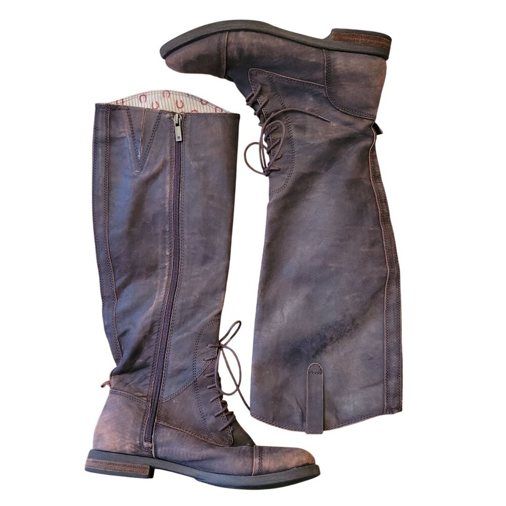 Lucky Brand RIA Tall Brown‎ Leather Field Riding Boots Lace Up Equestrian